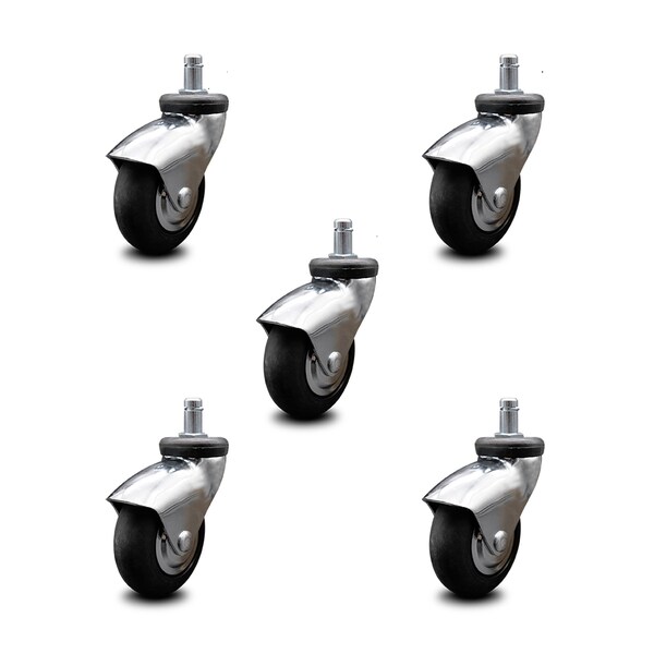 3 Inch Chrome Hooded Neoprene Rubber 7/8 Inch Grip Ring Stem Casters SCC, 5PK
